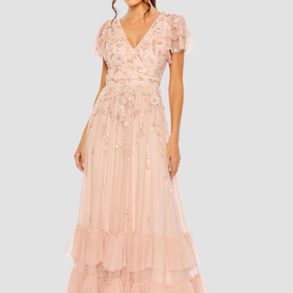 Mac Duggal Blush Floral Embroidered Gown